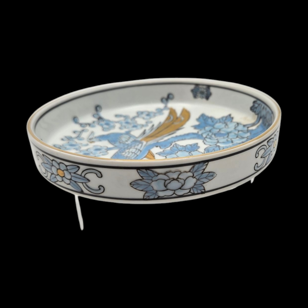 MCM Vintage Gold Imari Porcelain Trinket Dish Ashtray Hand Painted Peacock - Picture 5 of 11